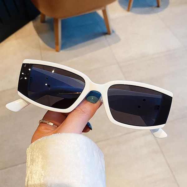 Óculos de sol pequeno retângulo branco retrô marca tons de designer para mulheres moda vintage óculos de sol feminino lente UV400 óculos de sol