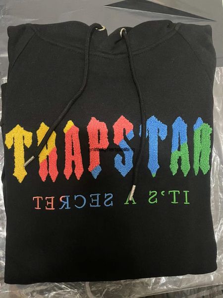 

hoodie trapstar rainbow towel embroidery decoding hooded sportswear men and women sportswear suit zipper trousers2222, Black