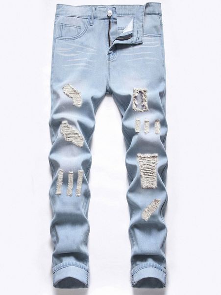 

romwe guys washed ripped jeans y8qc#, Blue