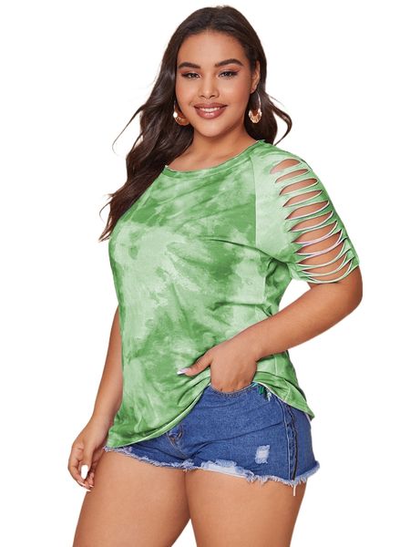 

plus tie dye ripped tee g3wd#, Black