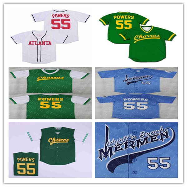 Мужские мексиканские бейсбольные майки Charros Kenny Powers, зеленые, белые, Atlanta # 55, рубашки для телешоу на восток и вниз