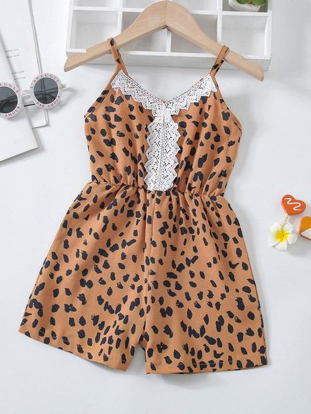 

toddler girls allover print guipure lace insert cami romper she, Blue