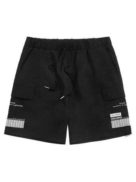 

men letter graphic flap pocket drawstring waist cargo shorts l0uq#, White;black
