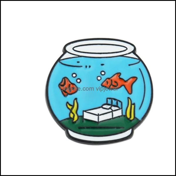 Perni Spille Gioielli Acquario Bottiglia di vino Forma Spilla Pin Cartoon Piccolo pesce rosso Limone Frutta Lega Cor Distintivi Accessori Animale Backpa