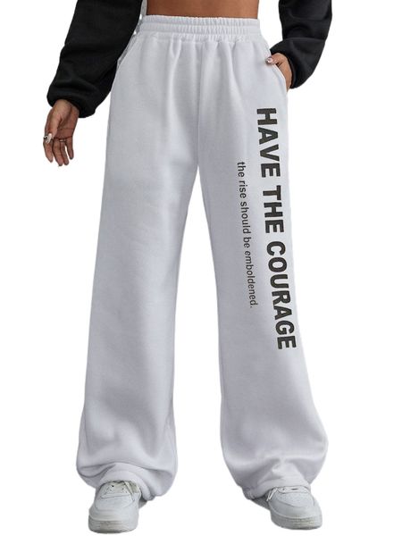 

slogan graphic elastic waist sweatpants 62zn#, Black;white
