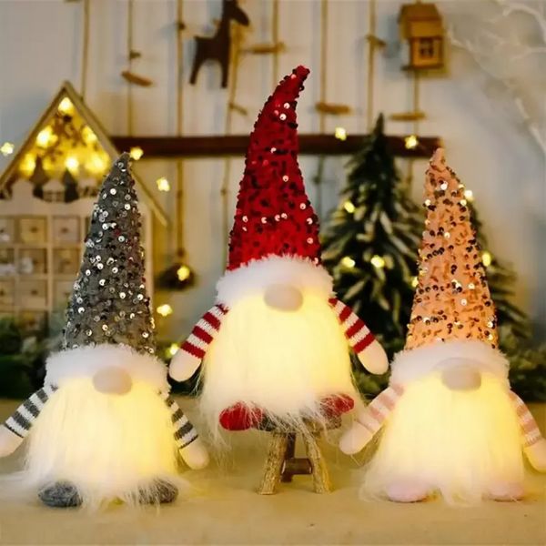Christmas Gnome Plush brinquedos brilhantes em casa Decoração de Natal Ano Novo Toy Bling Christma Gifts Kids Santa Papai Noel Snowman Ornament P0824