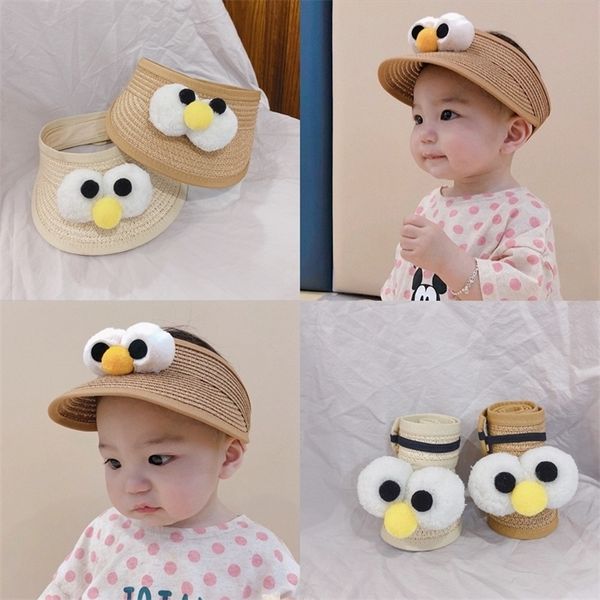 Baby Summer Hat Straw Visor Bap fofo desenho animado Big olho Ajuste meninas solares para crianças Borda de meninos nascidos meninos 1-6y 220514