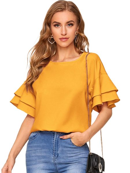

layered bell sleeve u23f#, White