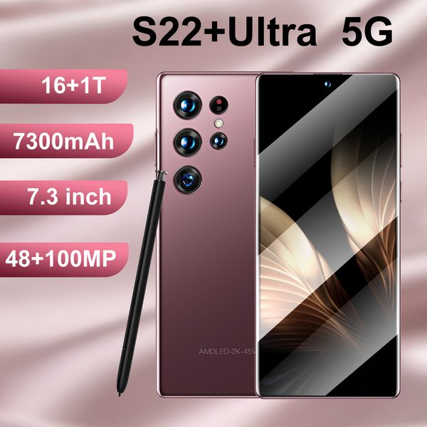 

global version s22+ ultra smartphone 7.3 inch 16gb+1tb cellphones 7300mah 4g 5g network unlocked 100mp carema mobile phones