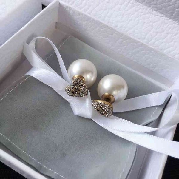 

love full diamond pearl earrings women's simple old heart-shaped earrings, Golden