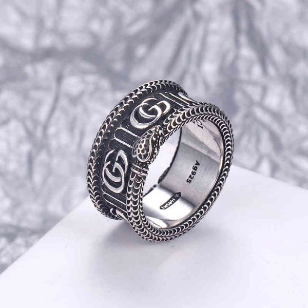 

2022 factory wholesale new 925 silver ancient home spirit old punk hip hop trend men and women lovers wide version pair ring aryh
