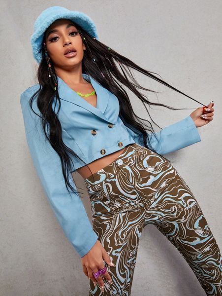 

solid double button crop blazer u2vt#, White