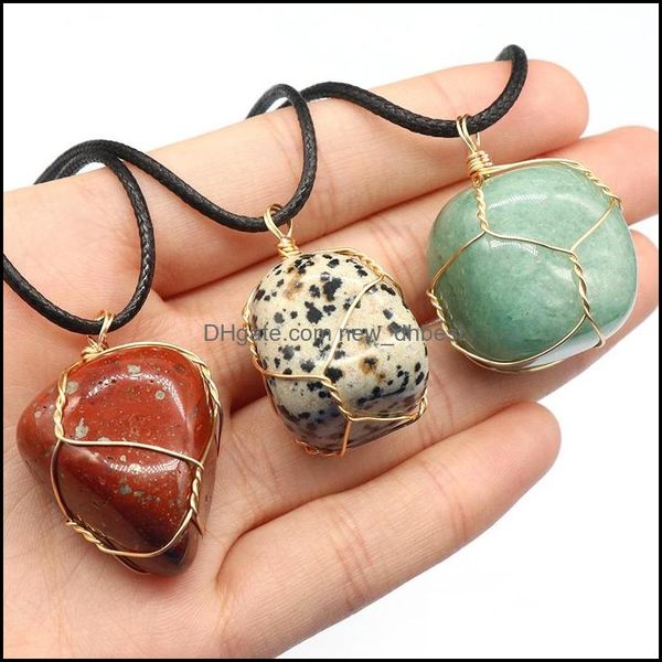 

pendant necklaces natural crystal stone agate gold wire wrap chakra amethyst rose quartz women jewelry dro newdhdhqe1, Silver
