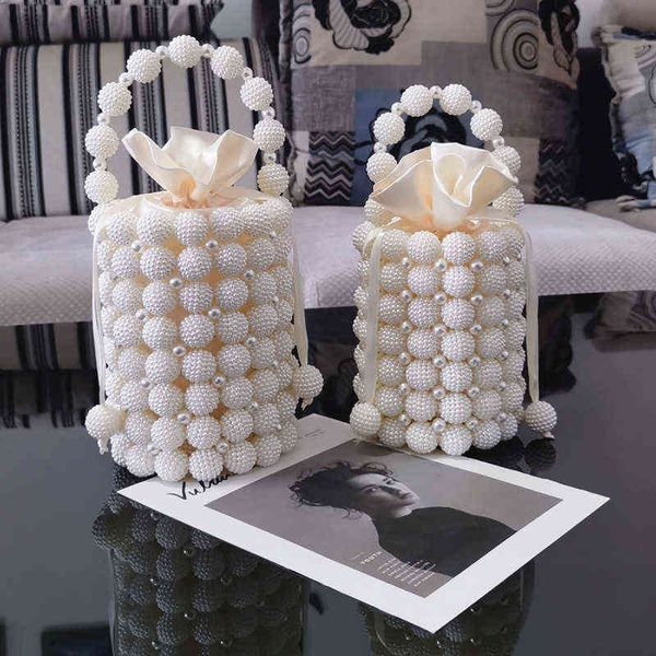 

evening bags abs handbags for women 2022 luxury designers shoppers wallets fashion new french style bayberry beads weave pearl crossbody 220