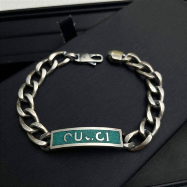 

20% off 2022 new jewelry silver old letters green enamel bracelet fashion personality chain lovers' same style, Black