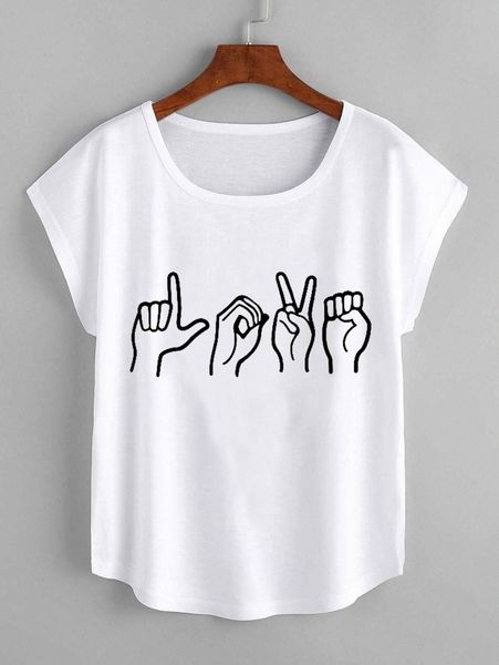 

hand print batwing sleeve tee w8eh#, White
