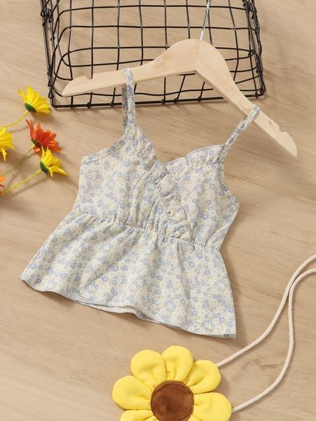 

toddler girls ditsy floral ruffle trim overlap collar cami she, Blue