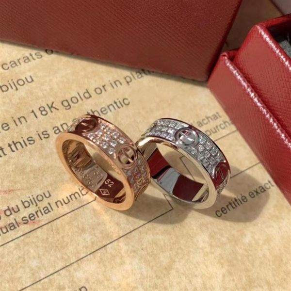 

c love ring with full zircon 4mm 6mm width wedding ring woman jewelry love rings men promise rings with velet bag s12100267p, Silver