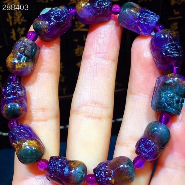 

natural cacoxenite purple rutilated quartz bracelet women men 15.4x10.5x8.3mm clear pi xiu round beads genuine aaaaaa, Silver