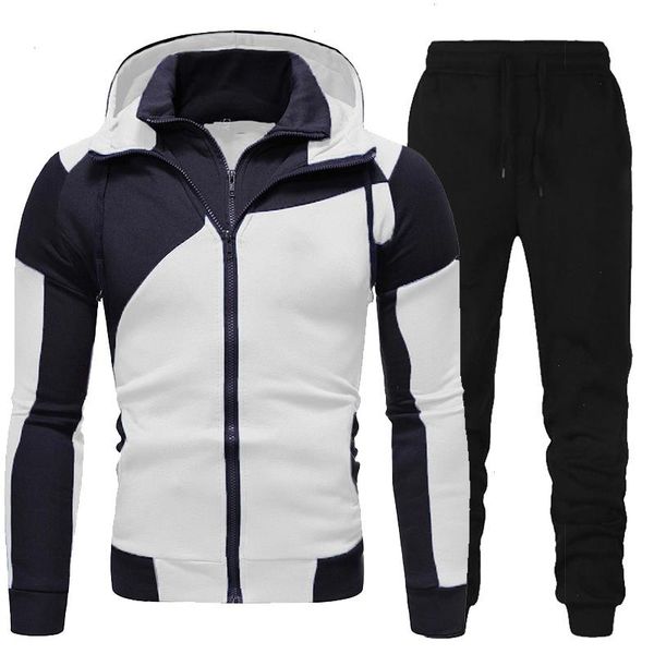

men tracksuits set spring autumn long sleeve hoodie zipper jogging trouser patchwork fitness run suit casual clothing sportswear, Gray