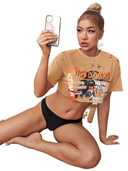 

sxy slogan graphic ripped detail super crop o2kg#, White