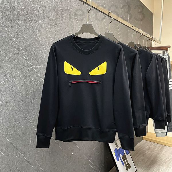 

men's hoodies & sweatshirts designer discount little monster devil eye zipper pocket leather collage slim round neck pullover long slee, Black