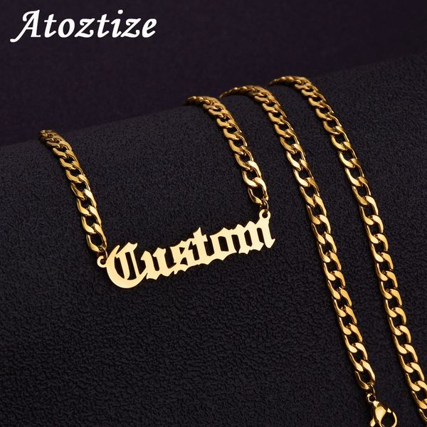 

atoztide customized fashion stainless steel name necklace personalized letter gold nk chain pendant nameplate gift 220722, Silver