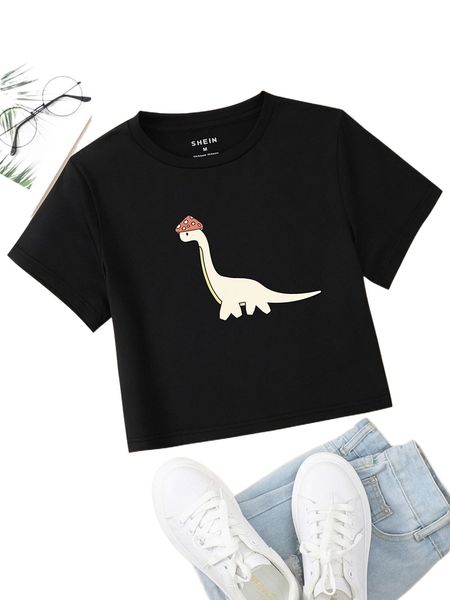 

dinosaur print crop tee d5ie#, White
