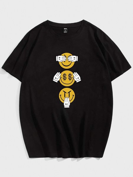 

romwe guys cartoon face graphic tee 04d5#, White;black