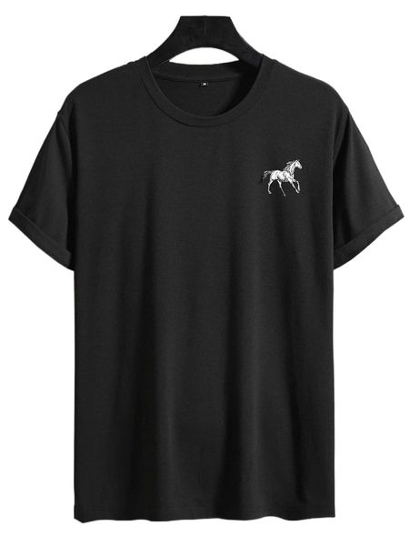 

men horse print round neck tee u99t#, White;black
