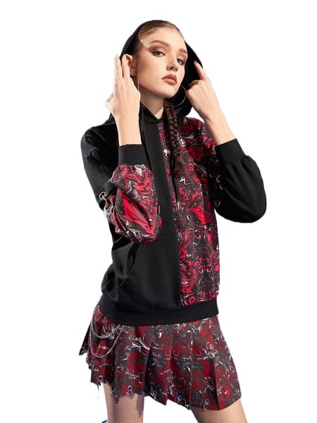 

x sabotage 2c5f colorblock drop shoulder grommet eyelet hoodie y4gg#, Black