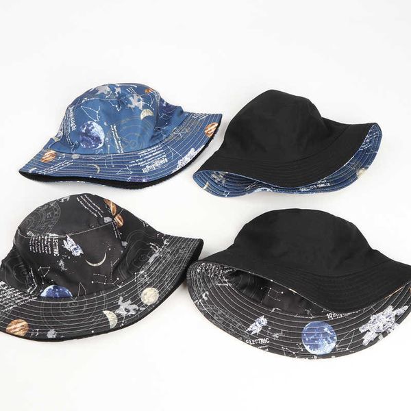 

fashion designers caps foreign trade european and american starry sky reversible fisherman hat korean style summer versatile sun protection, Blue;gray