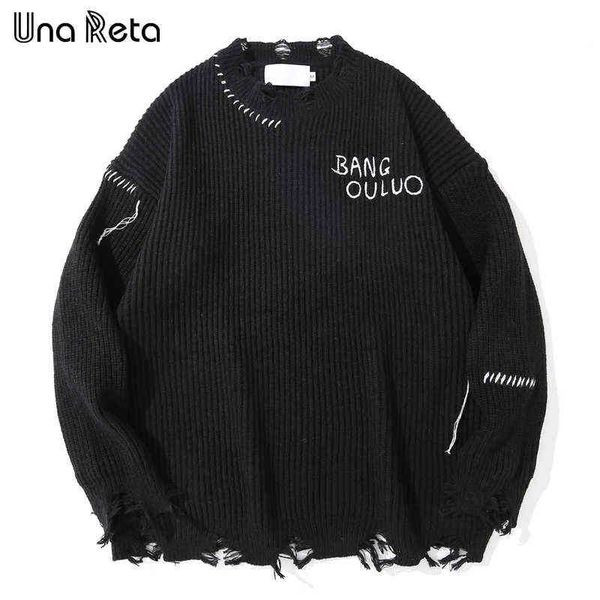 Una Reta Pullover Männer Neue Hip-hop loch design Streetwear Männer Kleidung Casual Pullover Tops Männer Lose High street Paar Pullover T220730