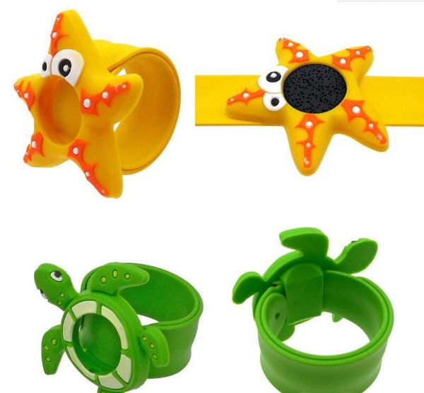 Braccialetti a scatto per bambini a tema oceano Diffusore di oli essenziali per aromaterapia Pietra lavica naturale Bracciale repellente per zanzare Braccialetti in silicone per stelle marine