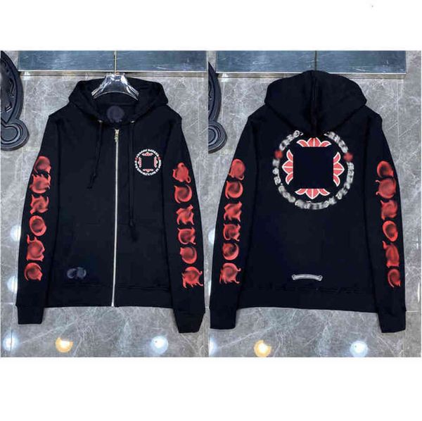 

fashion brand mens sweatshirts luxury zipper ch designer classic hoodies horseshoe sanskrit cross print pullover hooded sweater coat womens, Black