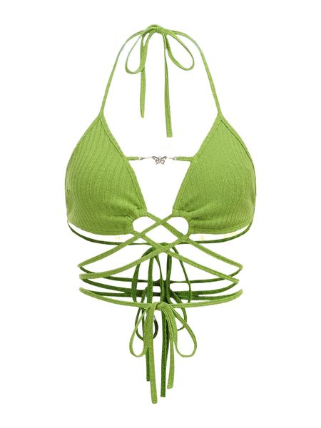 

crisscross tie backless cut out halter p1r7#, White