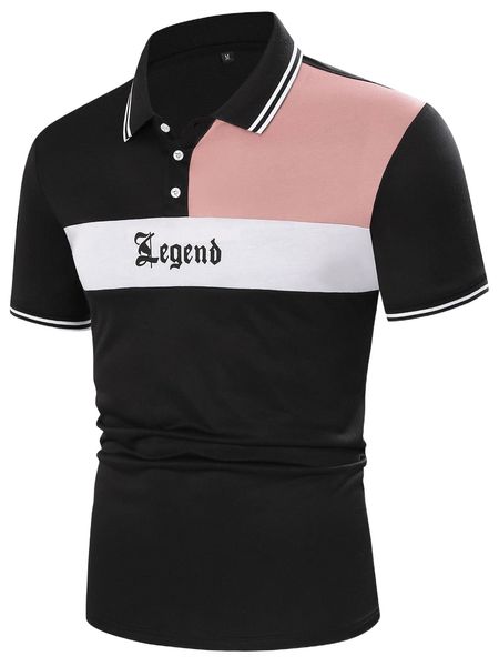 

men letter graphic colorblock polo shirt x4g3#, White;black