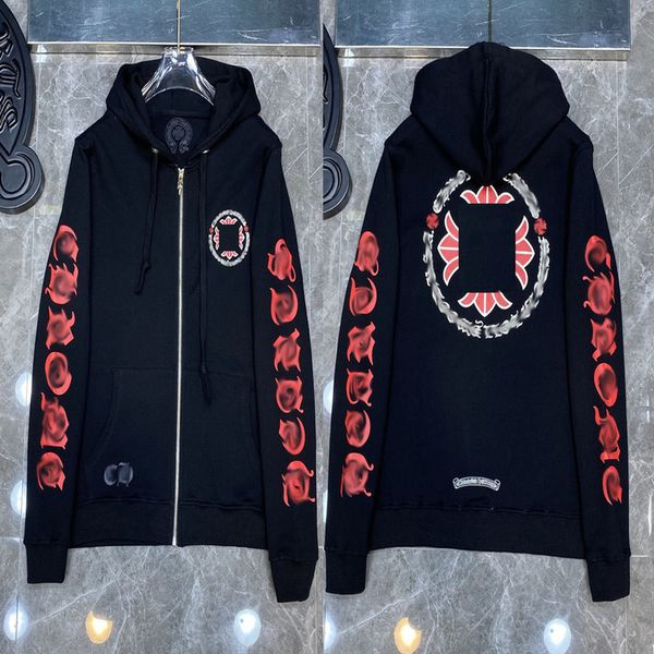 

fashion mens classic hoodies designer luxury zipper ch sweatshirts horseshoe sanskrit cross print pullover hooded sweater women jacket 7aek, Black