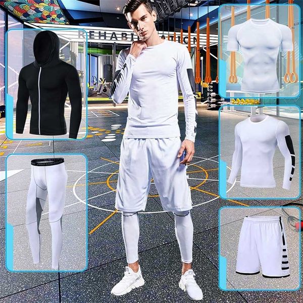 

men s running tracksuit training fitness sportswear set compression leggings sport clothes gym tight sweatpants rash guard lycra 220719, Gray