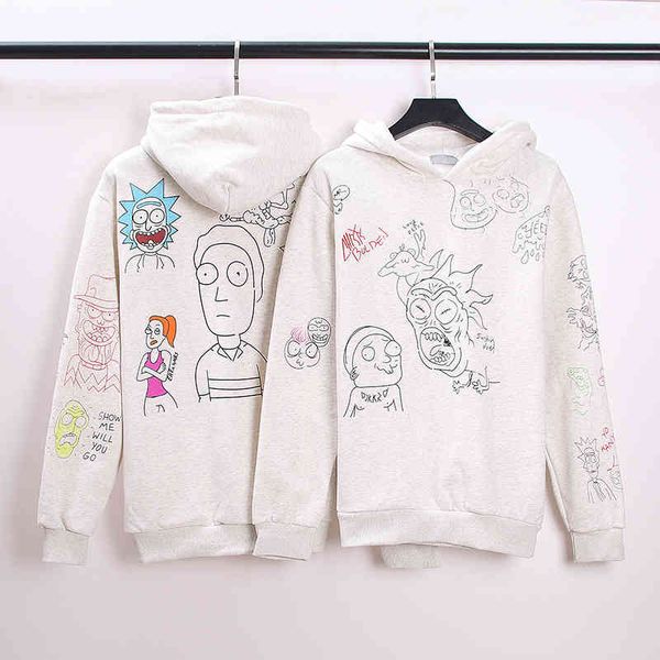 

new fashion trend luxury brand sweater designer wholesale cartoon hand-painted graffiti hoodie coat, Black