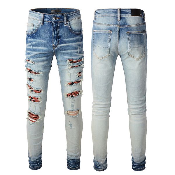 

mens designer jeans ripped jeans denim pants man slim jeans casual hip hop zipper trousers for male stretch trouser jj21 c6, Blue