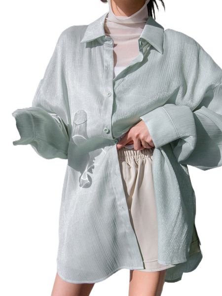 

dazy solid drop shoulder button front blouse n6i8#, White