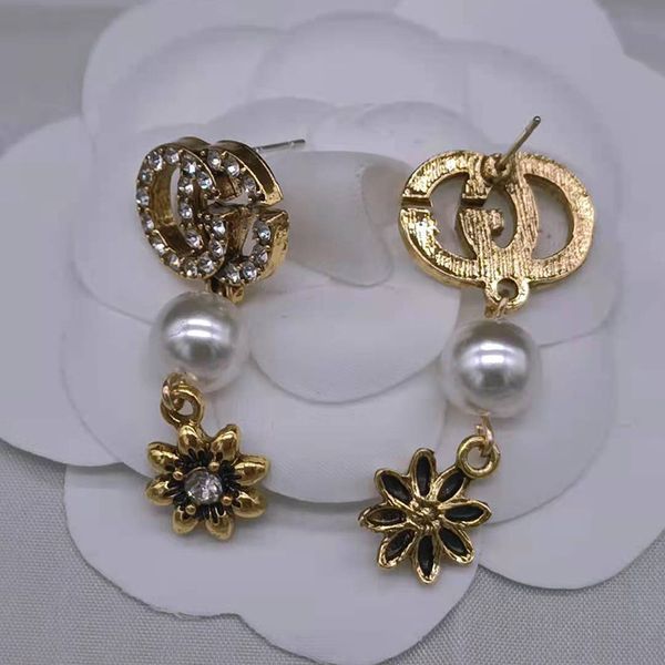 

simple 18k gold plated 925 silver luxury letters stud brand designers geometric famous women crystal rhinestone pearl earring wedding party, Golden;silver