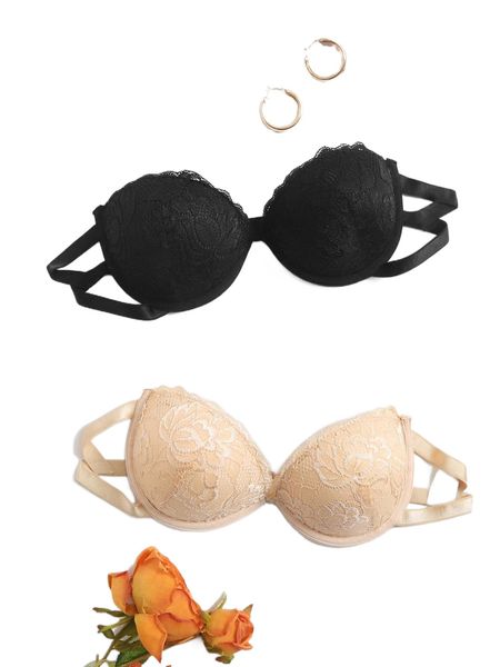 

2pack floral lace underwire bra c9az#, Black;red