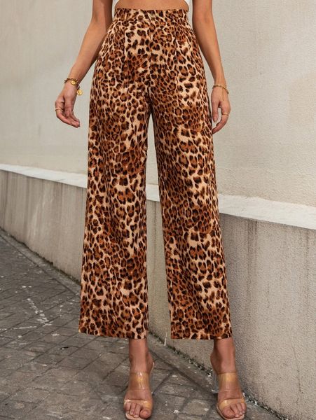 

leopard wide leg pants n3rj#, Black;white