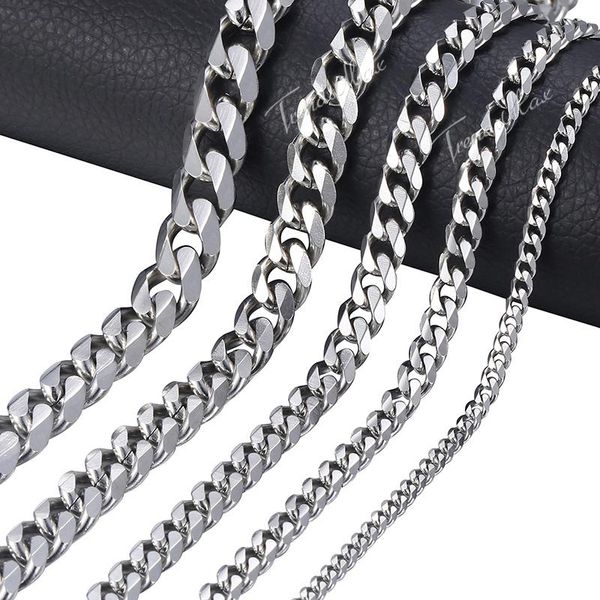 Ketten Damen Herren Edelstahl Halskette Gold Farbe Schwarz Silber Curb Cuban Chain Für Männer Frau Schmuck Geschenk HKNM07Chains