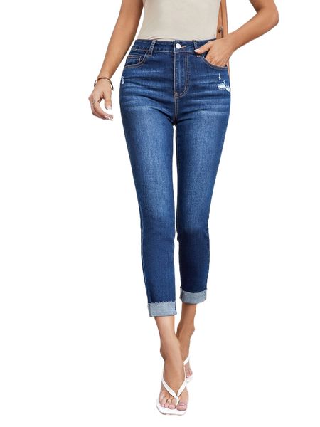 

ripped raw cut roll hem skinny jeans z7yq#, Blue