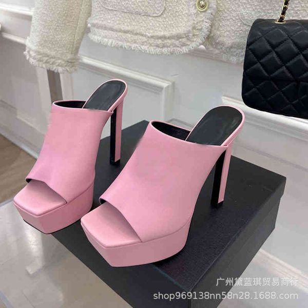 

sandals spring cowhide square head deep mouth fish open toe waterproof platform ultra-high heel hentiangao roman slippers catwalk women&#039, Black