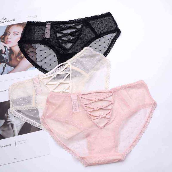 

3pack summer lace womens bow seamless low-rise underwear youth sweet nudies breathable lingerie transparent wholesale  t220810, Black;pink