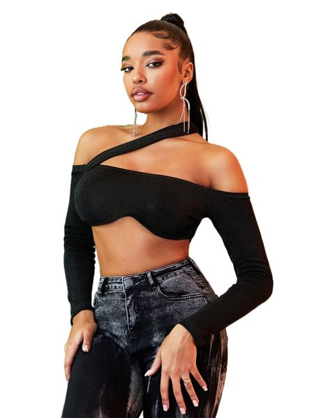 

sxy one shoulder crop g9k3#, White